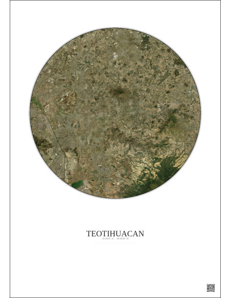 Teotihuacan Satellite View Poster 30km Color | Gravura – Light background