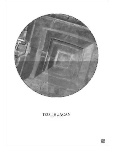 Teotihuacan Satellite View Poster 0.1km B&W | Gravura – Light background