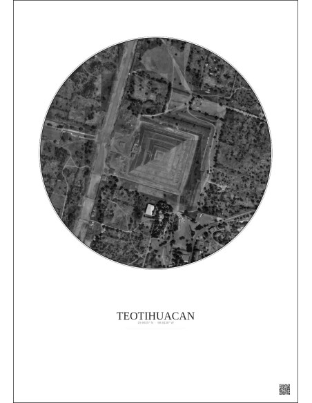 Teotihuacan Satellite View Poster 0.5km B&W | Gravura – Light background
