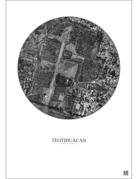 Teotihuacan Satellite View Poster 1km B&W | Gravura – Light background