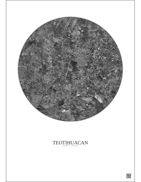 Teotihuacan Satellite View Poster 5km B&W | Gravura – Light background