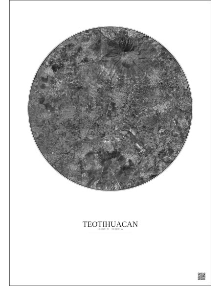 Teotihuacan Satellite View Poster 10km B&W | Gravura – Light background