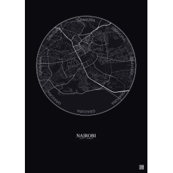 Affiche Nairobi – Poster carte de ville 6km | Gravura – Fond foncé