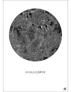 Kuala Lumpur Satellite View Poster 10km B&W | Gravura – Light background 2