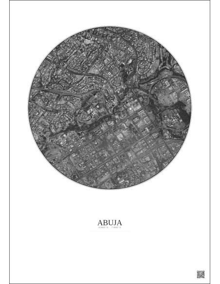 Abuja Satellite View Poster 2.5km B&W | Gravura – Light background