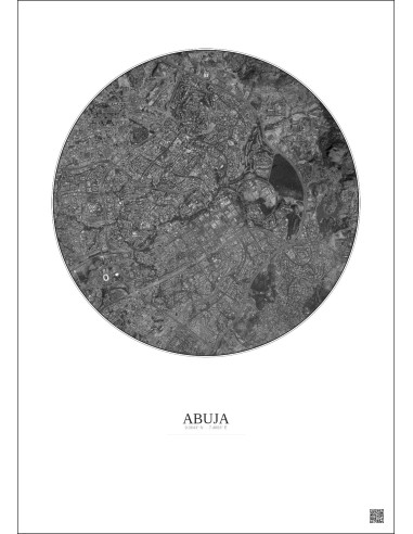Abuja Satellite View Poster 6km B&W | Gravura – Light background