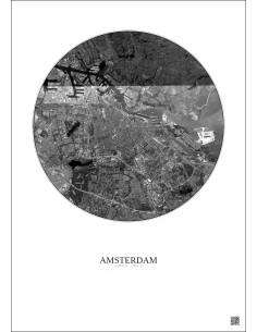 Affiche Amsterdam – Poster vue satellite 10km N&B | Gravura – Fond clair 2