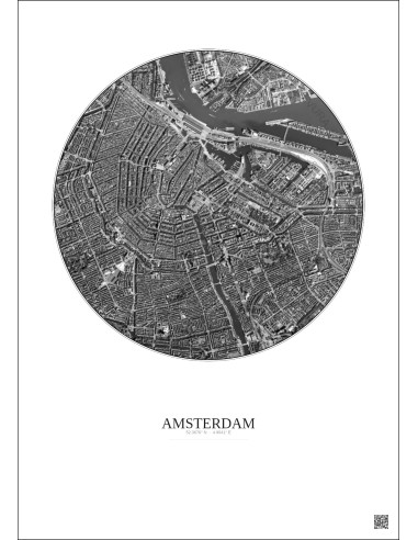 Amsterdam Satellite View Poster 2.5km B&W | Gravura – Light background
