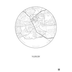 Affiche Nairobi – Poster carte de ville 6km | Gravura – Fond clair