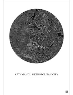 Affiche Kathmandu Metropolitan City – Poster vue satellite 2.5km N&B | Gravura – Fond clair 2