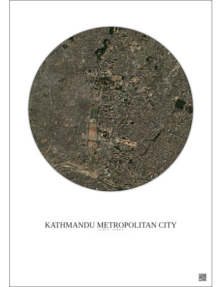 Affiche Kathmandu Metropolitan City – Poster vue satellite 2.5km Couleur | Gravura – Fond clair