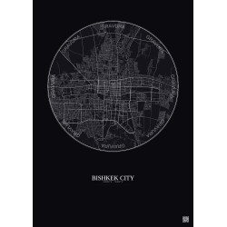 Affiche Bishkek City – Poster carte de ville 10km | Gravura – Fond foncé