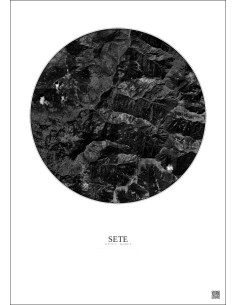 Affiche Sete – Poster vue satellite 10km N&B | Gravura – Fond clair 2