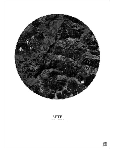 Sete Satellite View Poster 10km B&W | Gravura – Light background