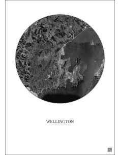 Affiche Wellington – Poster vue satellite 10km N&B | Gravura – Fond clair 2