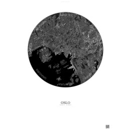 Affiche Oslo – Poster vue satellite 6km N&B | Gravura – Fond clair