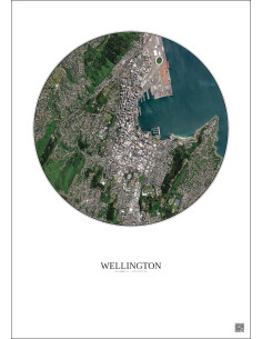 Affiche Wellington – Poster vue satellite 2.5km Couleur | Gravura – Fond clair 2