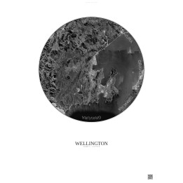 Wellington Satellite View Poster 10km B&W | Gravura – Light background