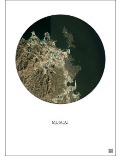 Affiche Muscat – Poster vue satellite 2.5km Couleur | Gravura – Fond clair 2