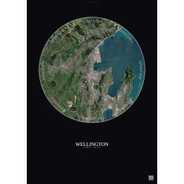 Wellington Satellite View Poster 6km Color | Gravura – Dark background