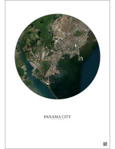 Affiche Panama City – Poster vue satellite 6km Couleur | Gravura – Fond clair 2
