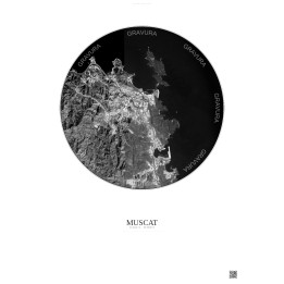 Affiche Muscat – Poster vue satellite 2.5km N&B | Gravura – Fond clair