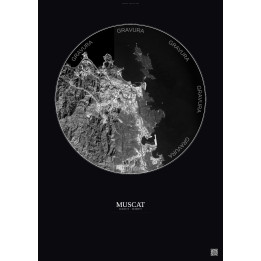 Muscat Satellite View Poster 2.5km B&W | Gravura – Dark background