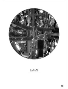 Affiche Cusco – Poster vue satellite 0.1km N&B | Gravura – Fond clair 2