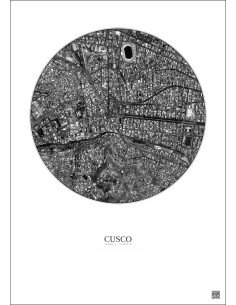 Affiche Cusco – Poster vue satellite 1km N&B | Gravura – Fond clair 2