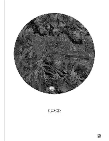 Cusco Satellite View Poster 5km B&W | Gravura – Light background