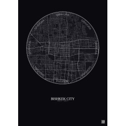 Affiche Bishkek City – Poster carte de ville 6km | Gravura – Fond foncé