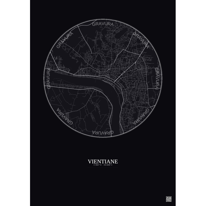 Affiche Vientiane – Poster carte de ville 6km | Gravura – Fond foncé