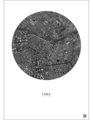Lima Satellite View Poster 2.5km B&W | Gravura – Light background
