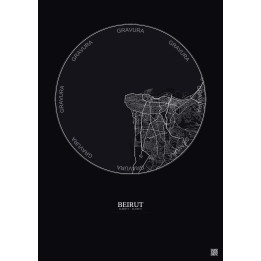 Affiche Beirut – Poster carte de ville 10km | Gravura – Fond foncé