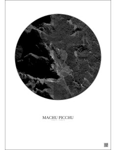 Affiche Machu Picchu – Poster vue satellite 0.5km N&B | Gravura – Fond clair 2
