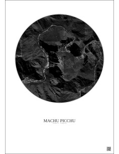 Affiche Machu Picchu – Poster vue satellite 2.5km N&B | Gravura – Fond clair 2