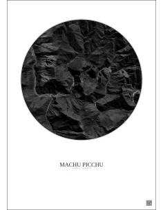Affiche Machu Picchu – Poster vue satellite 5km N&B | Gravura – Fond clair 2