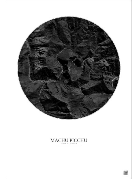 Machu Picchu Satellite View Poster 5km B&W | Gravura – Light background