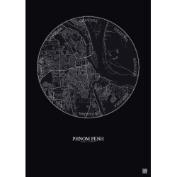Affiche Phnom Penh – Poster carte de ville 10km | Gravura – Fond foncé