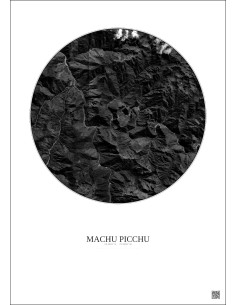 Affiche Machu Picchu – Poster vue satellite 10km N&B | Gravura – Fond clair 2