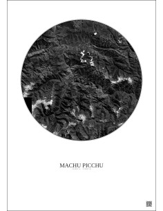 Affiche Machu Picchu – Poster vue satellite 30km N&B | Gravura – Fond clair 2