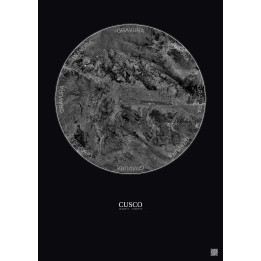 Cusco Satellite View Poster 10km B&W | Gravura – Dark background