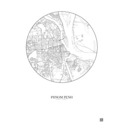 Affiche Phnom Penh – Poster carte de ville 10km | Gravura – Fond clair
