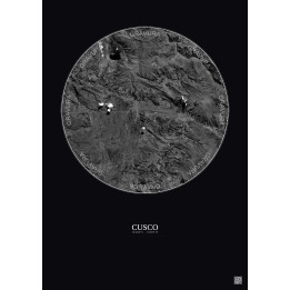 Affiche Cusco – Poster vue satellite 20km N&B | Gravura – Fond foncé