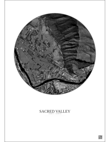 Sacred Valley Satellite View Poster 1km B&W | Gravura – Light background