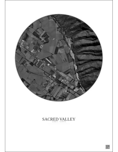 Sacred Valley Satellite View Poster 0.5km B&W | Gravura – Light background