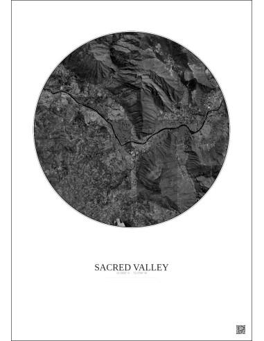 Sacred Valley Satellite View Poster 5km B&W | Gravura – Light background