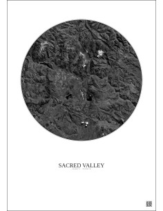 Sacred Valley Satellite View Poster 30km B&W | Gravura – Light background 2
