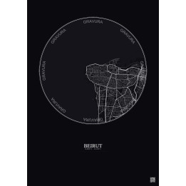 Affiche Beirut – Poster carte de ville 6km | Gravura – Fond foncé