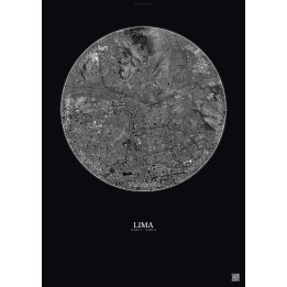 Lima Satellite View Poster 6km B&W | Gravura – Dark background